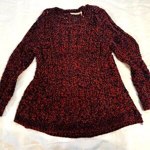 Soft Surroundings Windsor Park Navy Blue & Burnt Orange Chenille Sweater L